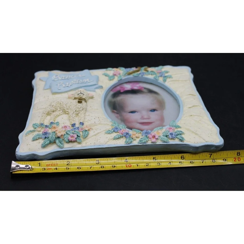 Baby's Baptism Photo Frame 7.5x6 Resin Lamb Floral 4x3 Oval Picture Religious